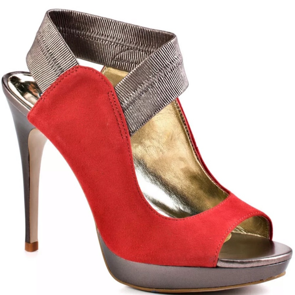 Carlos Santana red and dark gold suede high heels